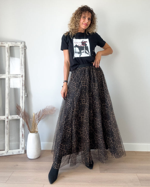 Falda tul Leopard