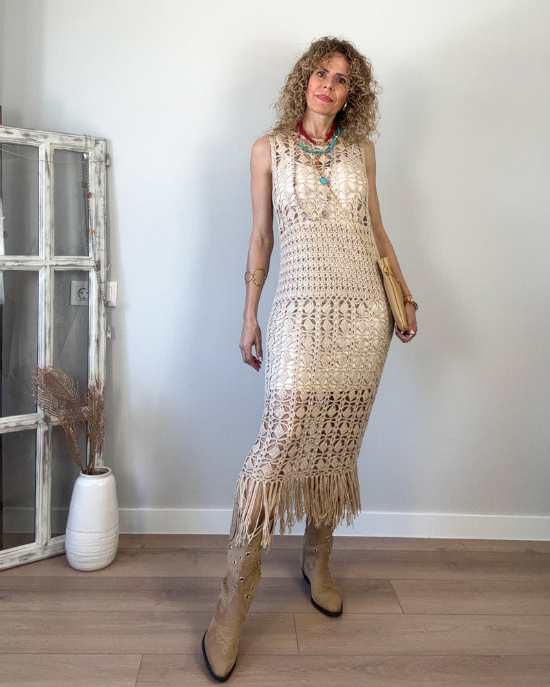Vestido ganchillo arena