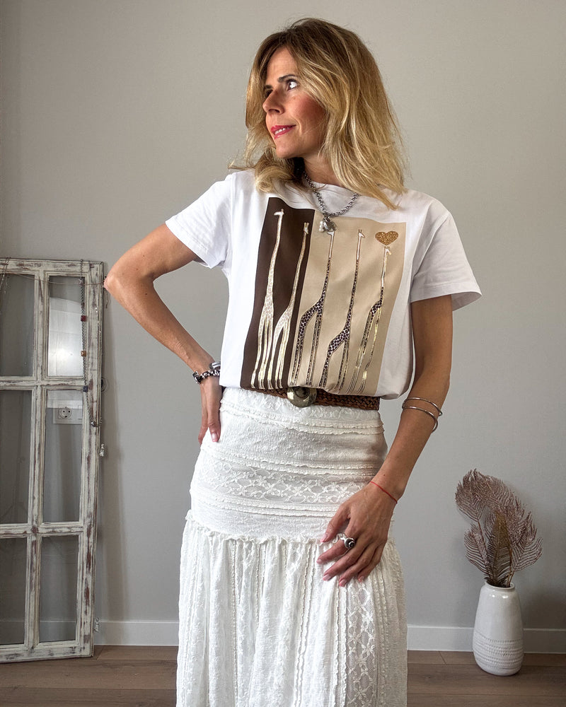 Camiseta mujer jirafas dorada