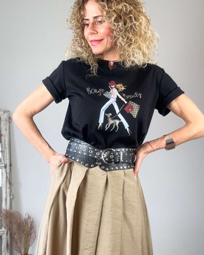 Camiseta negra ilustración Strass