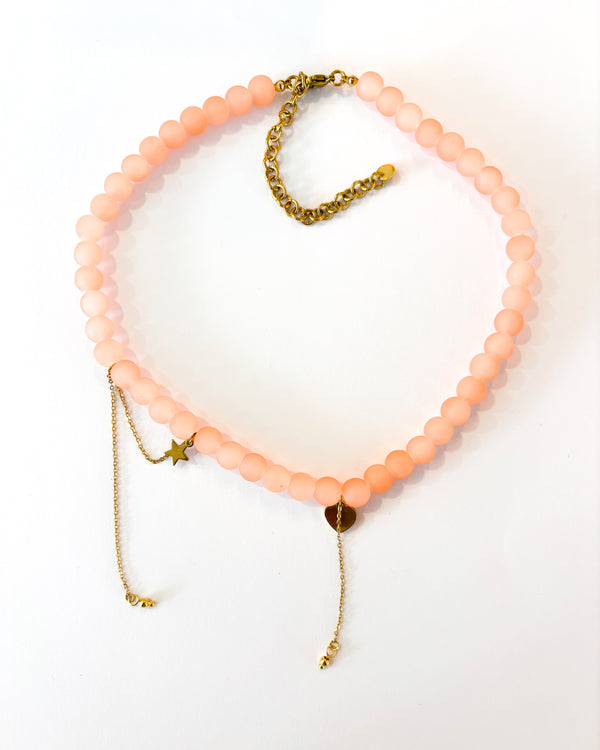 Collar cristal coral acero dorado 