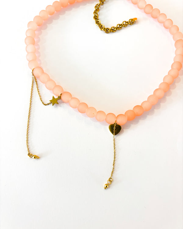 Collar cristal coral corazón
