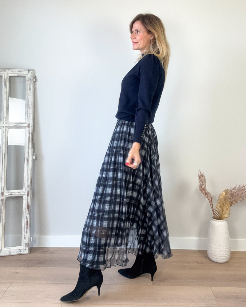 Falda cuadros tul marin