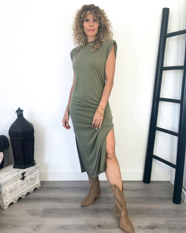 Vestido hombrera oliva