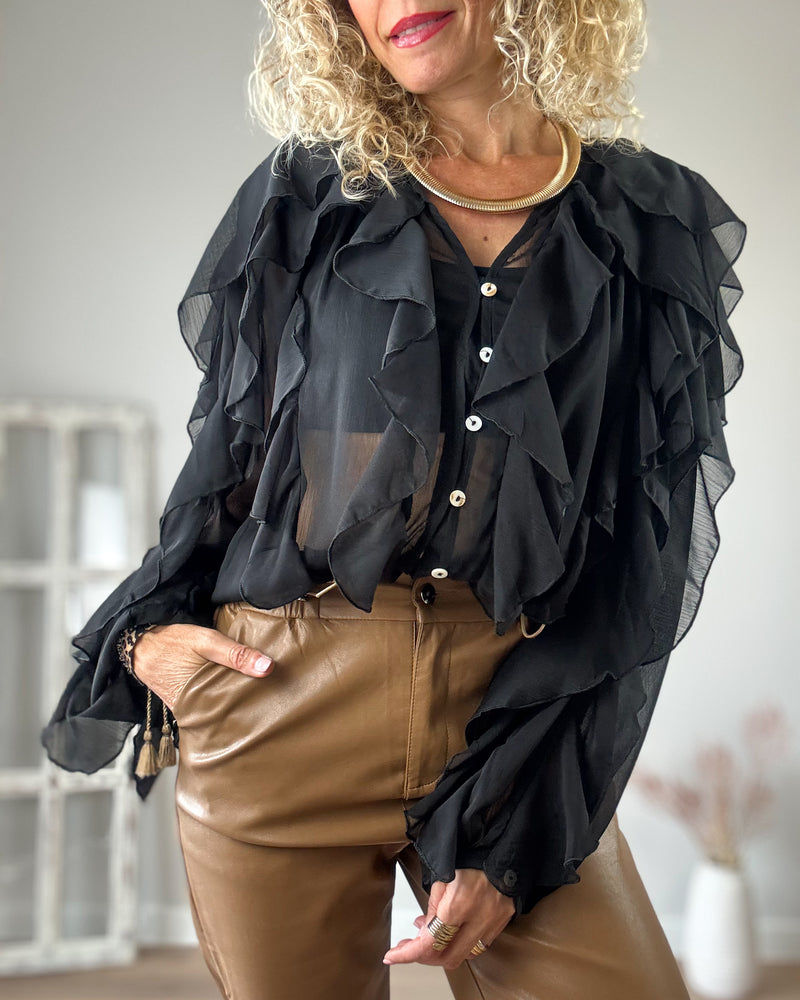 Blusa chorreras negra