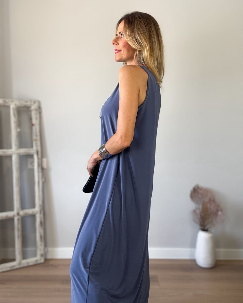Vestido punto azul iris