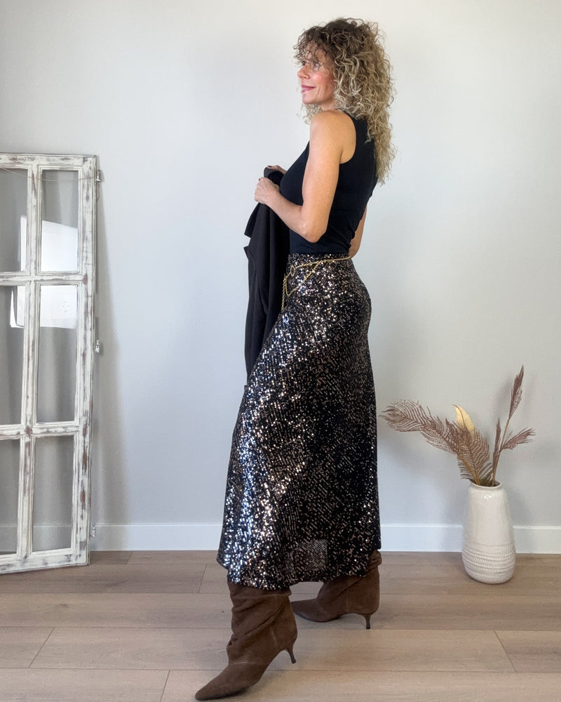 Falda lentejuelas marrón