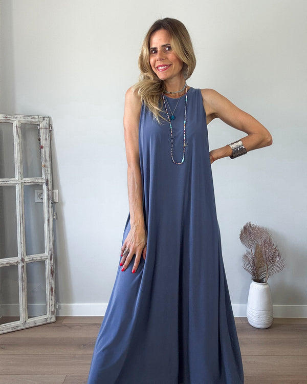 Vestido punto azul iris