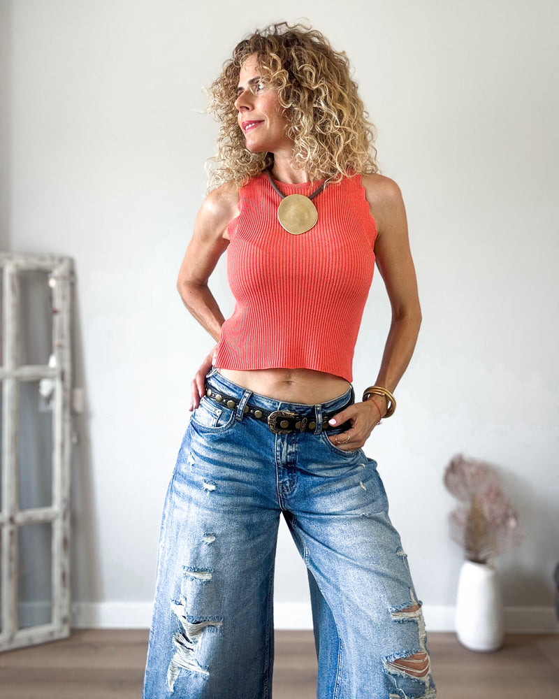 Jeans midi desgastado