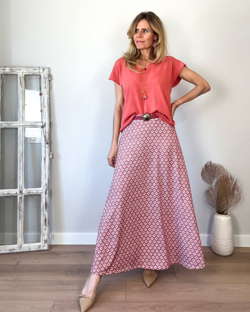 Falda larga punto frio rosa
