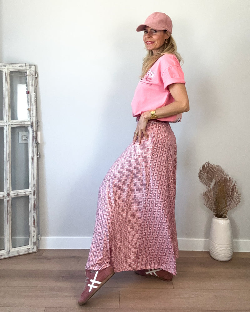Falda punto frio estampada rosa