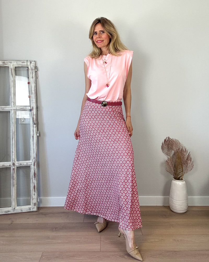 Falda punto frio rosa blanca