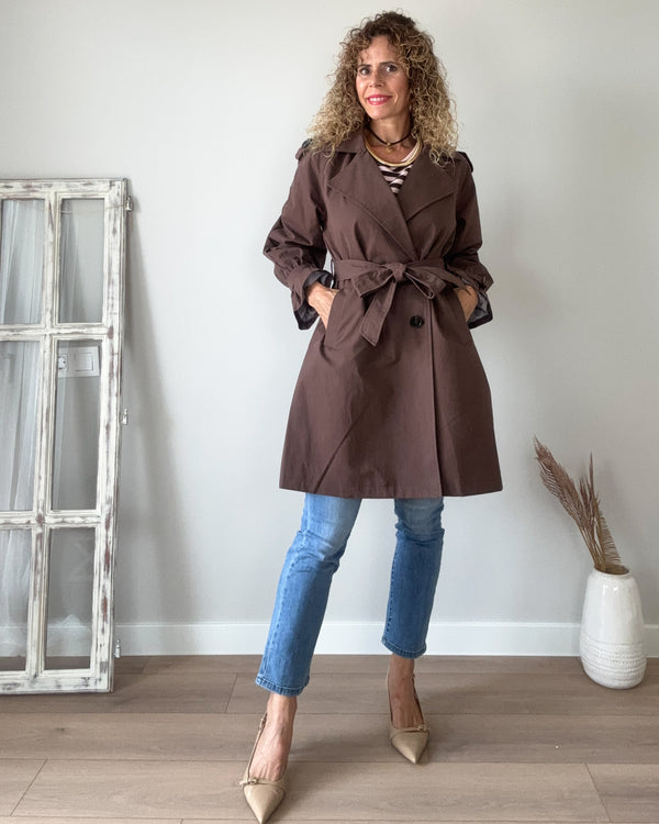 Gabardina midi marrón chocolate