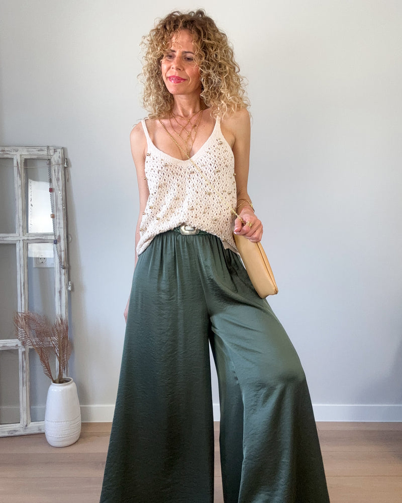 Pantalón caqui fluido mujer