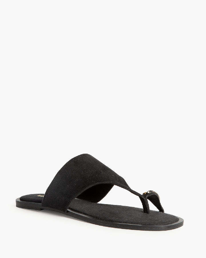 Sandalia plana negra ante