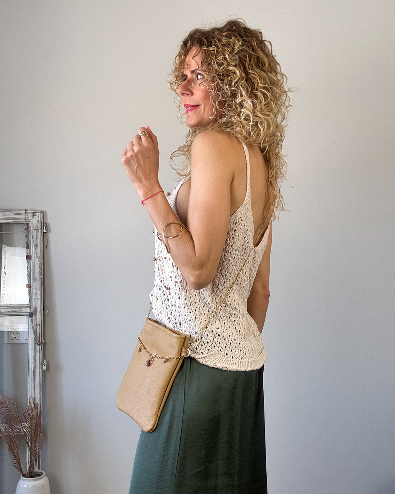 Top ganchillo camel dorada