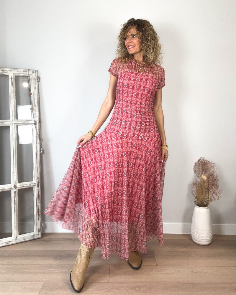 Vestido largo rosa Estampado Tul