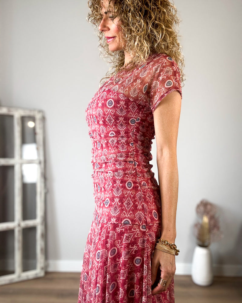 Vestido largo rosa drapeado