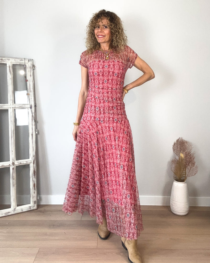 Vestido largo tul rosa 
