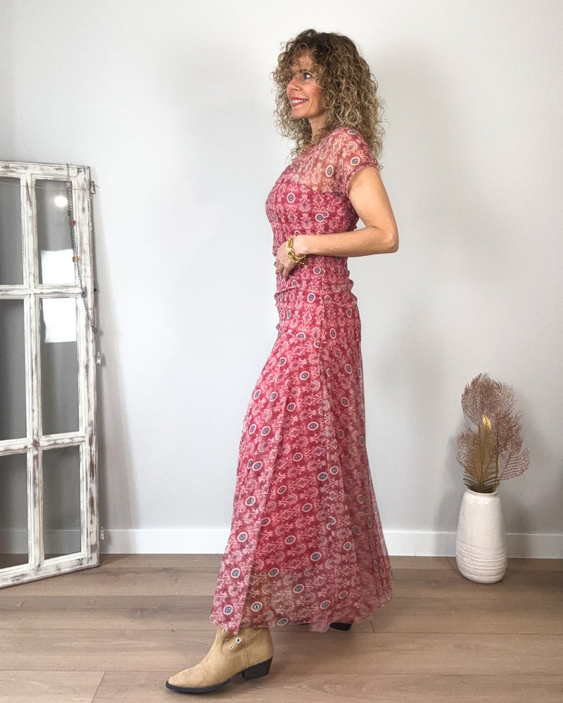 Vestido largo tul rosa Estampado