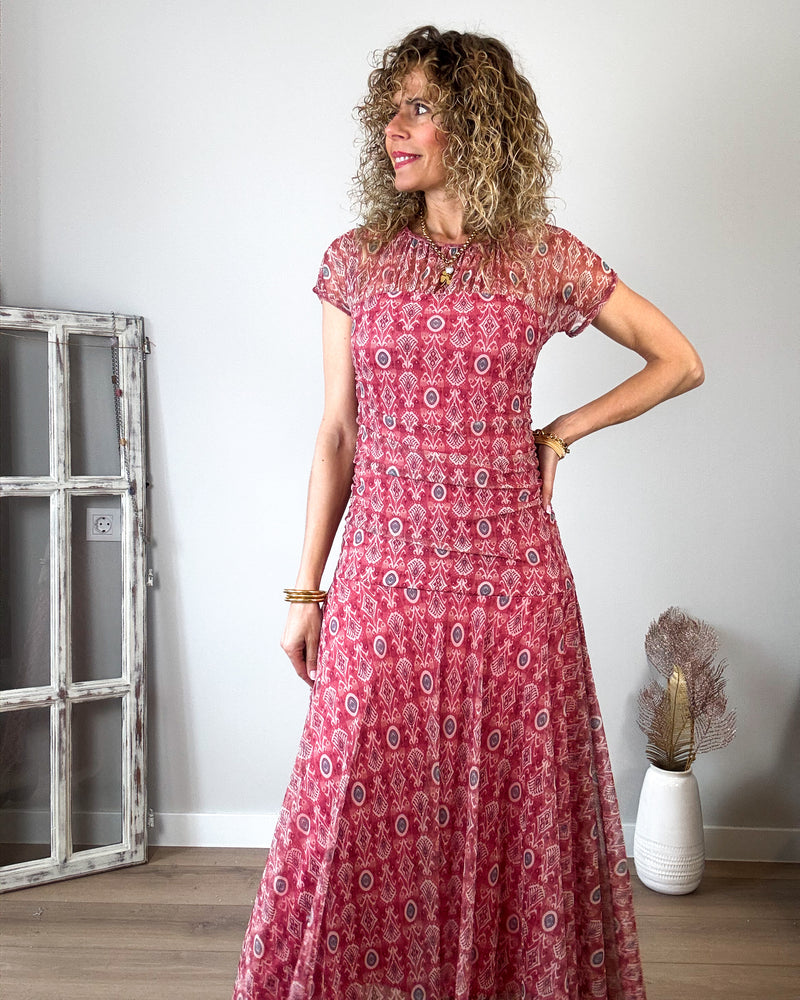 Vestido tul rosa drapeado