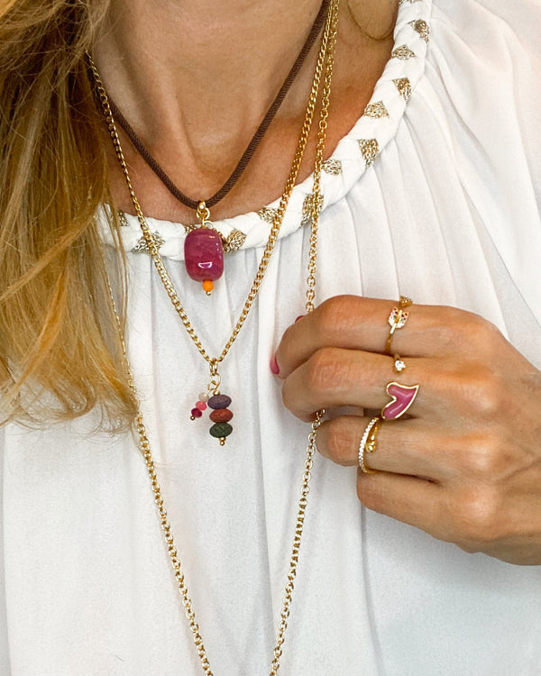 COLLAR AGATA FUCSIA CORDÓN
