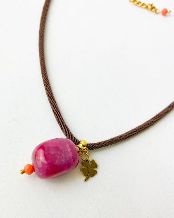 COLLAR AGATA FUCSIA CORDÓN
