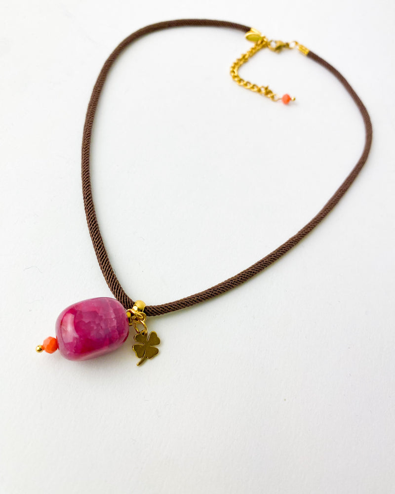 COLLAR AGATA FUCSIA CORDÓN