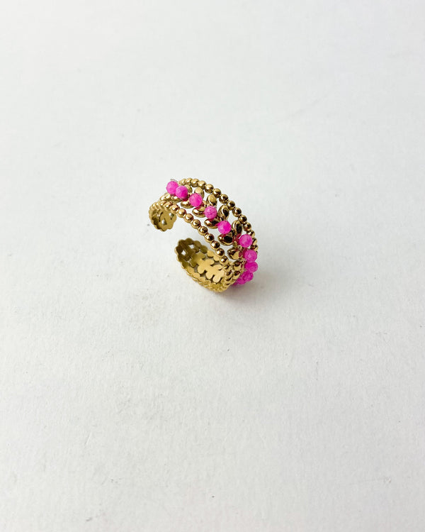 ANILLO BOLITAS FUCSIA